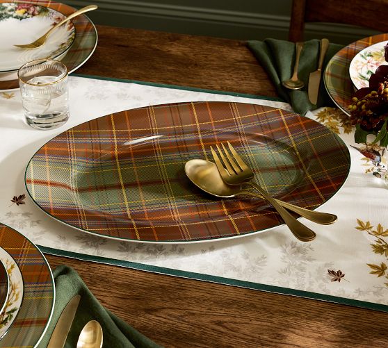 Woodrow Plaid Stoneware Oval Serving Platter