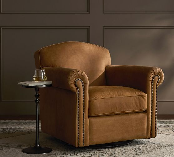 Harrington Leather Swivel Chair by Pottery Barn