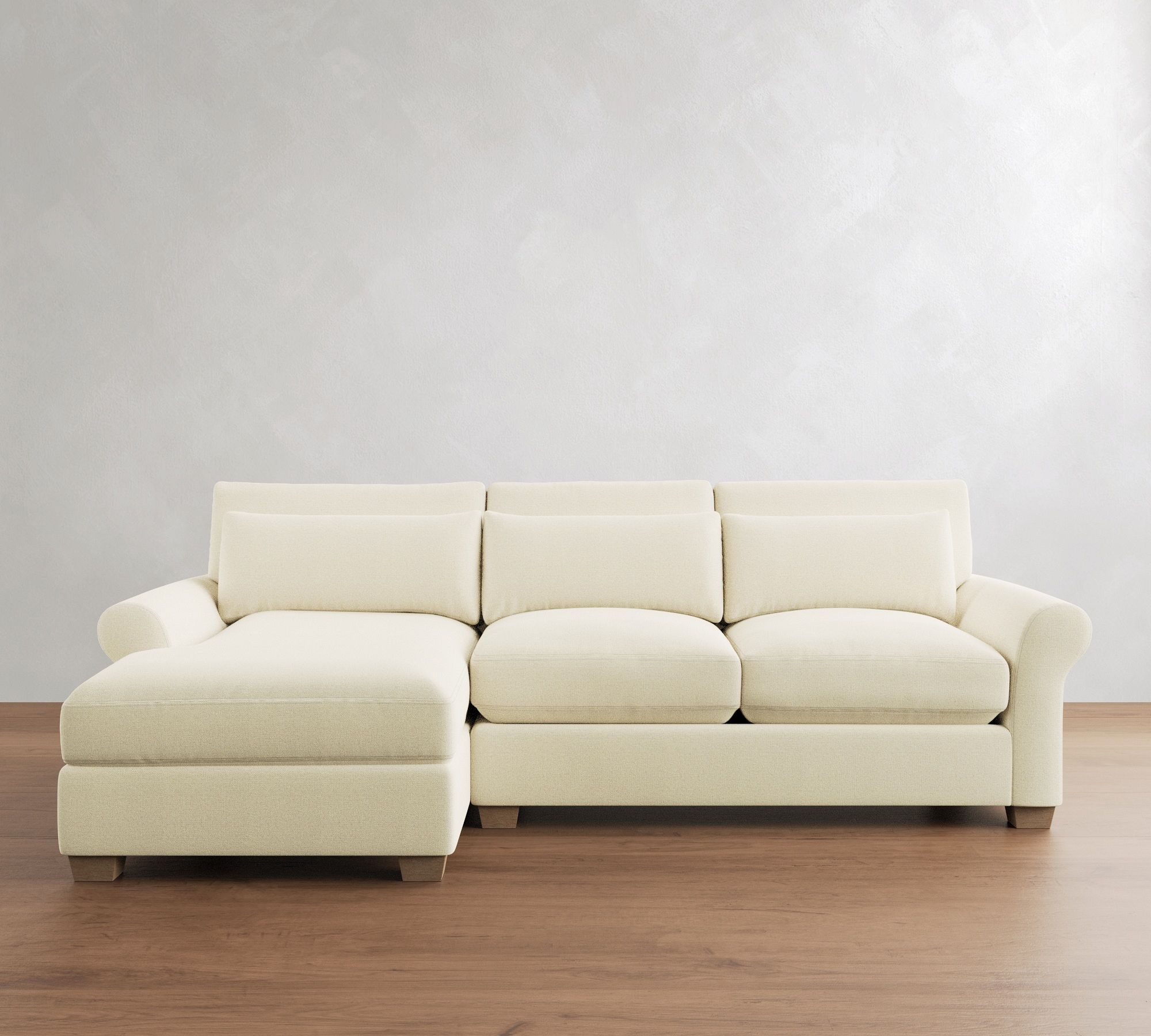PB Comfort Modern Roll Arm Deep Seat Chaise Sectional (105"&ndash;131")