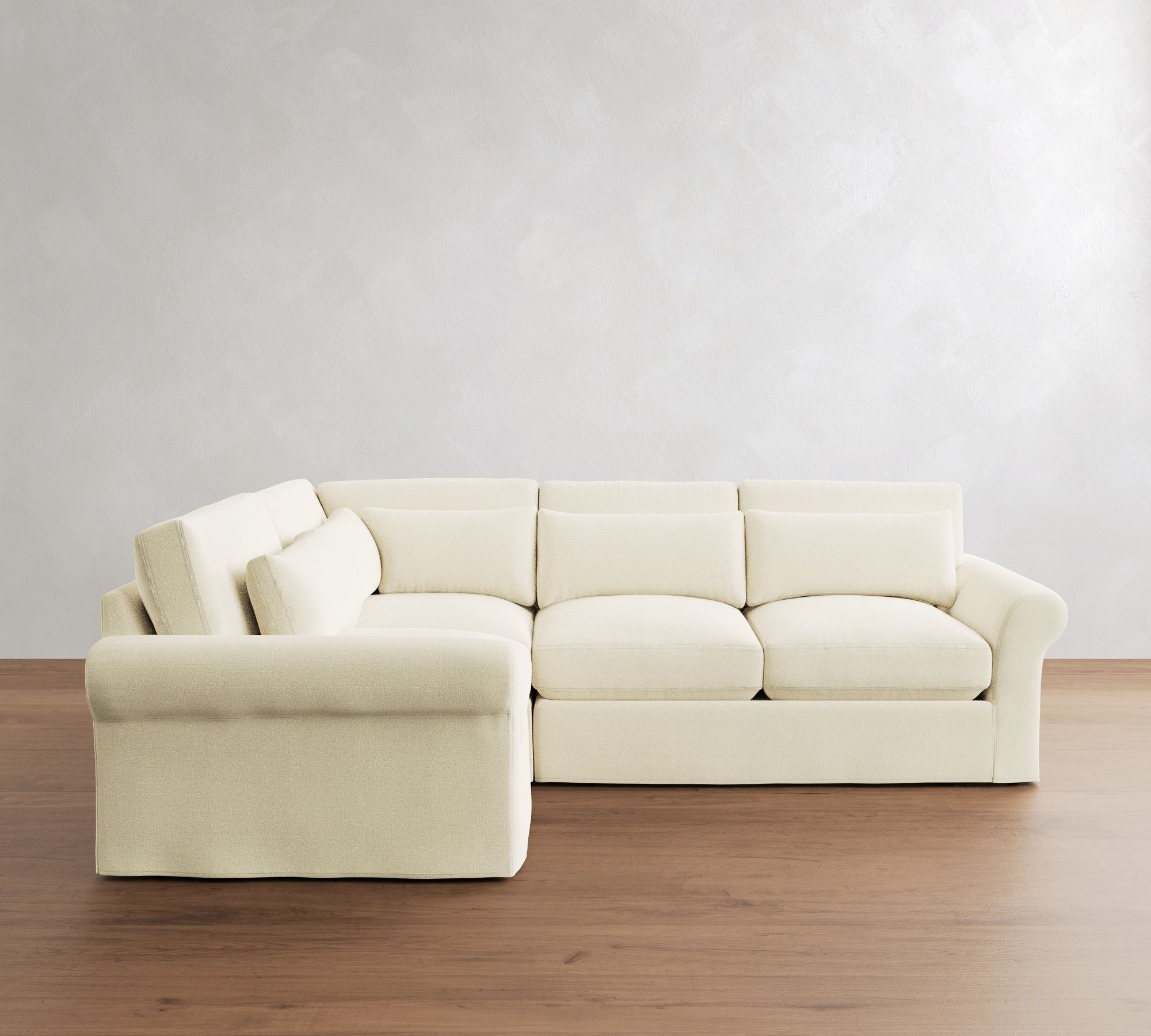 PB Comfort Modern Roll Arm Deep Seat Slipcovered 3-Piece Sectional (112")
