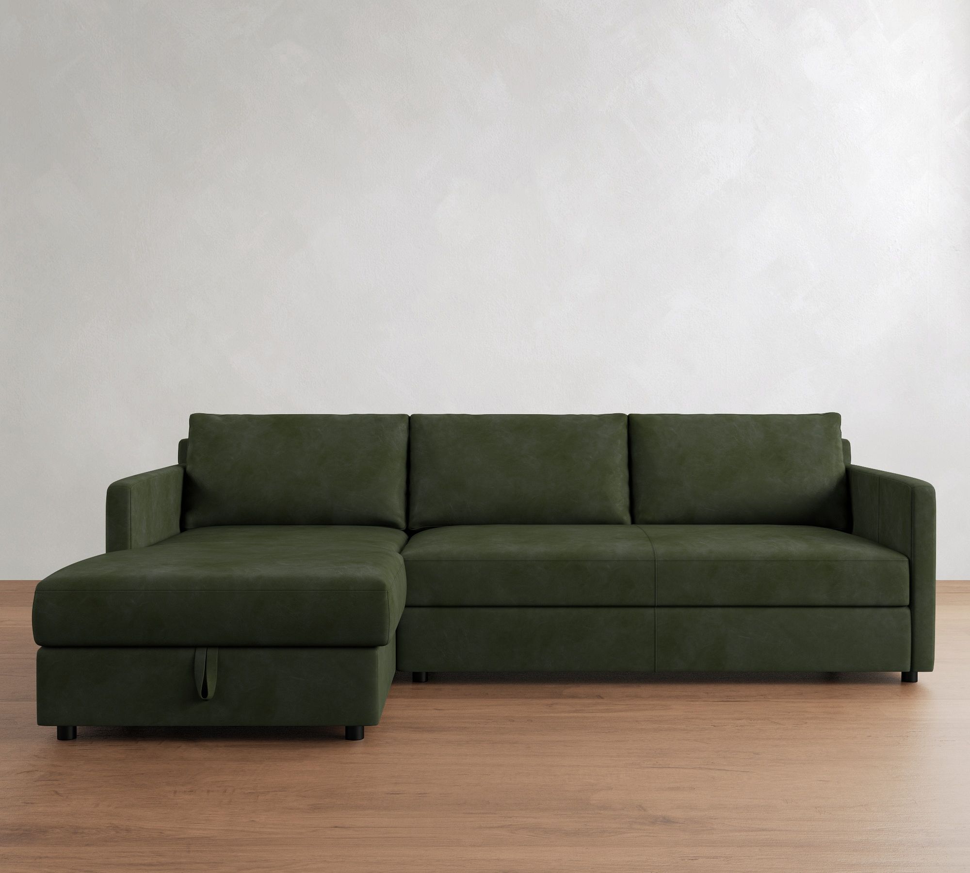 Pacifica Slim Arm Leather Trundle Sleeper Chaise Sectional (88")