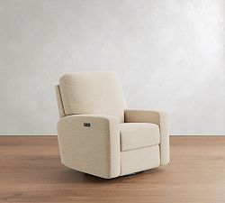 Open Box: PB Comfort Square Arm Upholstered Power Swivel Glider Recliner, Box Edge, Polyester Wrapped Cushions - Performance Boucle Oatmeal