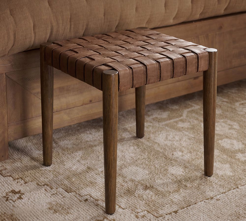 Skylar Woven Leather Accent Stool by Pottery Barn