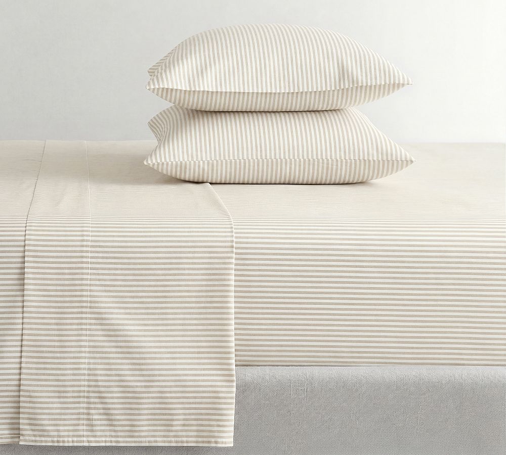 Wheaton Striped Percale Sheet Set - Khaki, King