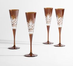 Antique Cut Glass Champagne Flutes - Set of 4