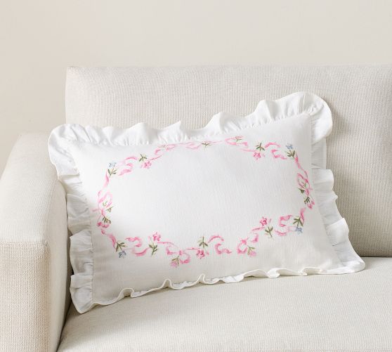 LoveShackFancy Floral Embroidered Lumbar Pillow Cover