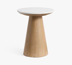 Open Box: Ansel Round Quartz Side Table (18") - White, Fog