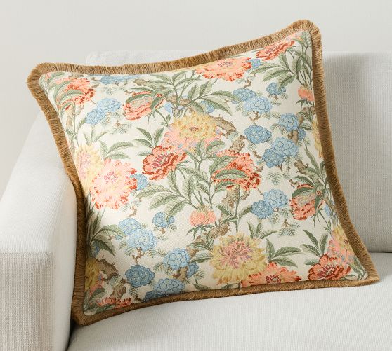 Kravet Garden Floral Ikat Fringe Pillow Cover
