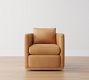 Ayden Barrel Arm Leather Wood Base Swivel Chair