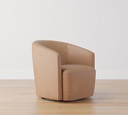 Open Box: Preston Leather Swivel Armchair - Churchfield Taupe