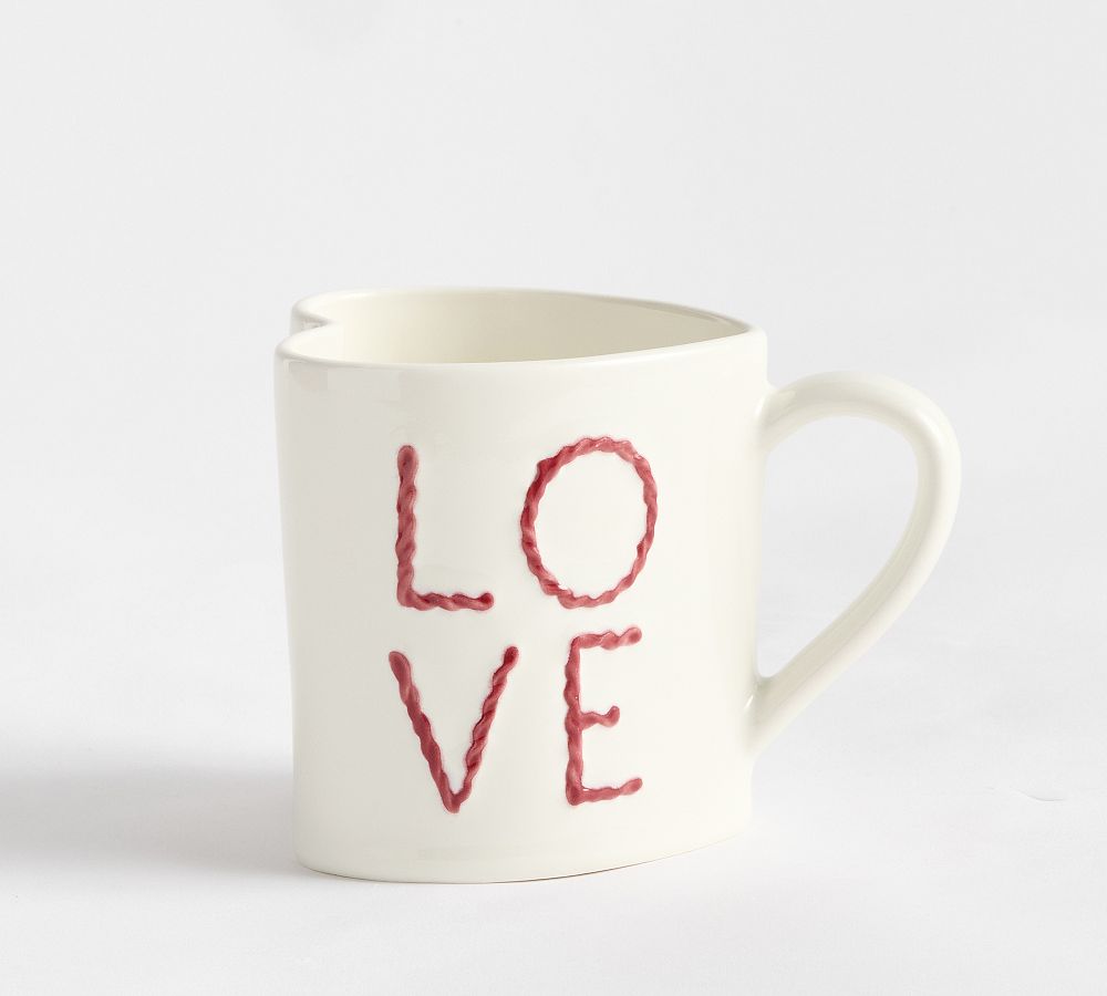 Love Embossed Stoneware Mugs - Set of 4 by Pottery Barn