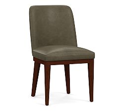 Open Box: Layton Leather Dining Side Chair - Gravel Graphite, Mahogany