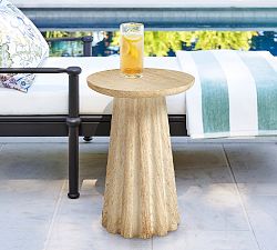 Siena Faux Travertine Round Outdoor Accent Table (14")