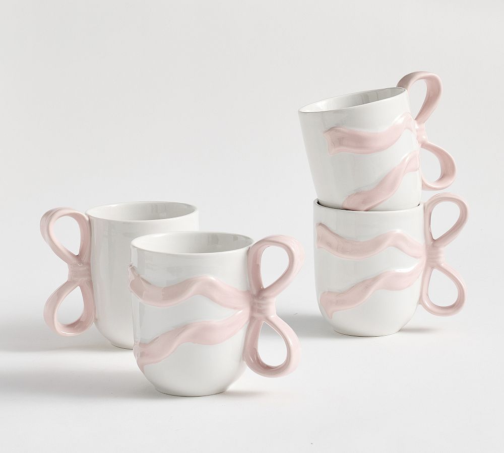 LoveShackFancy Bow Stoneware Mugs - Set of 4 by Pottery Barn