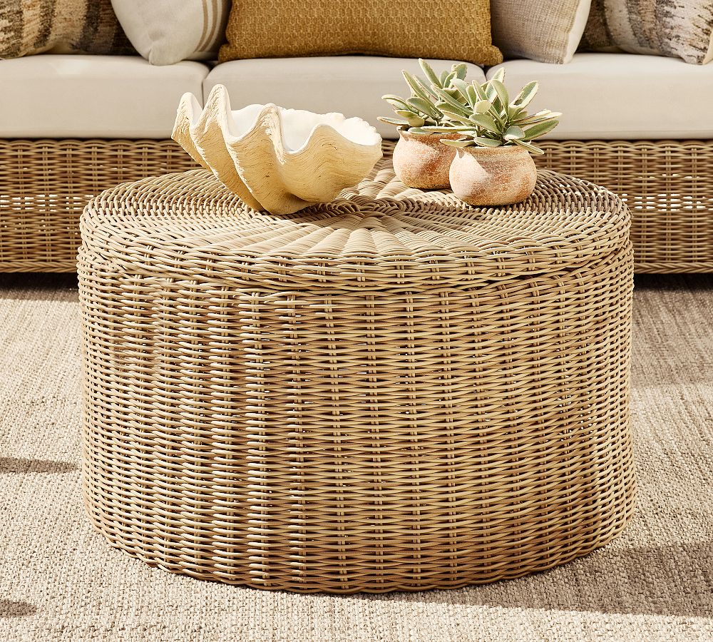 Huntington Wicker Round Outdoor Coffee Table with Storage (34") by Pottery Barn