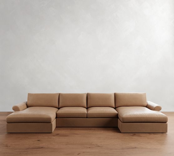 Westwood Roll Arm Leather Double Chaise Sectional (178"-191") by Pottery Barn
