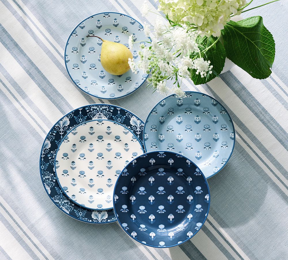 Kravet Floret Stoneware Appetizer Plates - Mixed Set of 4 by Pottery Barn