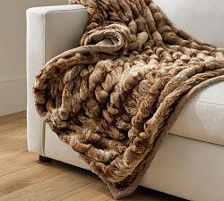 Open Box: Faux Fur Ruched Throw, 60" x 80" - Caramel Ombre