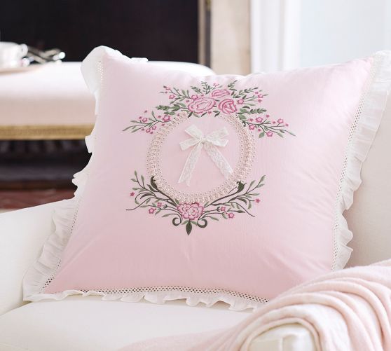 LoveShackFancy Embroidered Lace Bow Pillow Cover