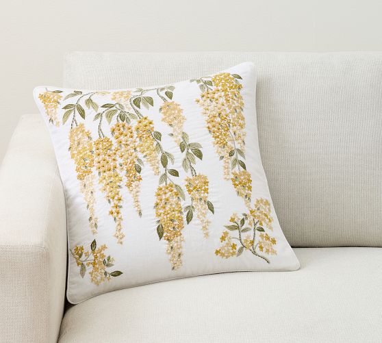 Wisteria Floral Embroidered Pillow Cover