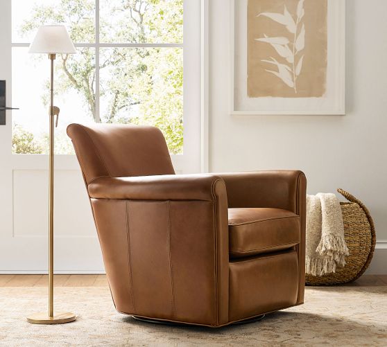 Irving Roll Arm Leather Swivel Chair by Pottery Barn