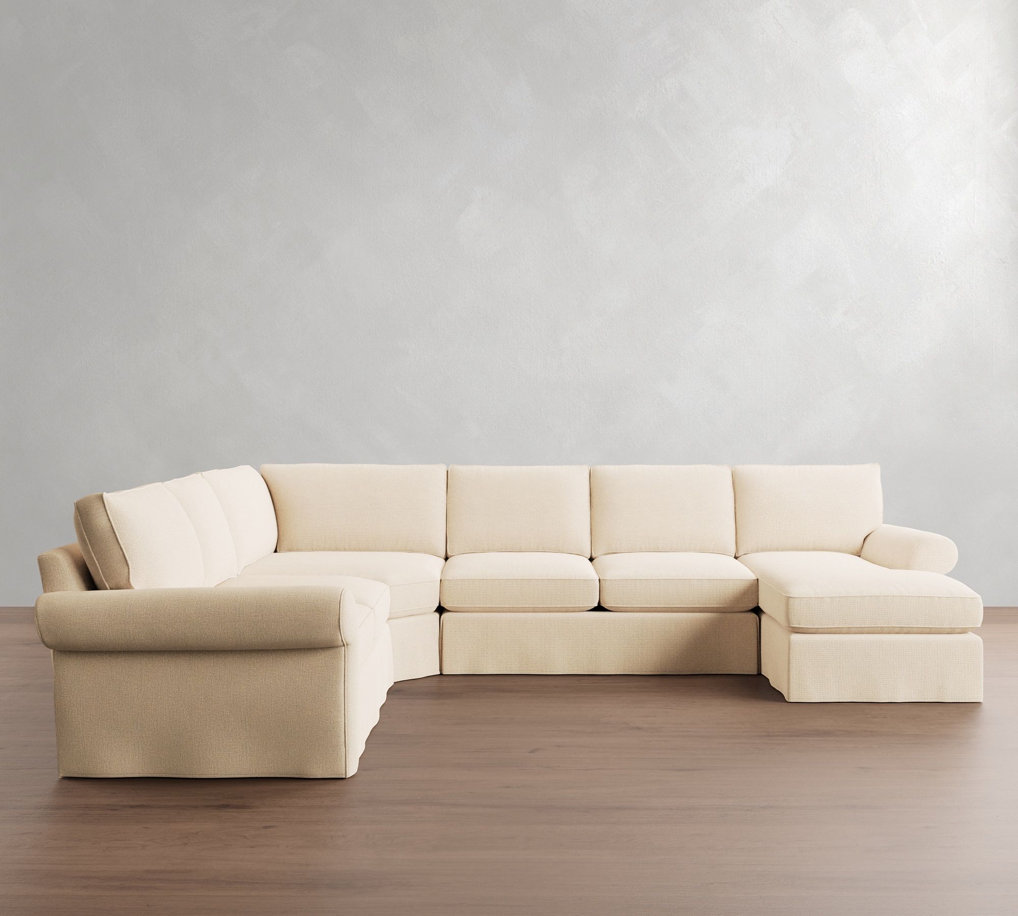 Pearce Roll Arm Deep Seat Slipcovered 4-Piece Wedge Sectional (152")