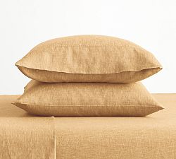 Open Box: Belgian Flax Linen Hemstitch Pillowcases , King 20" h x 40" w,Set of 2, - Harvest Gold