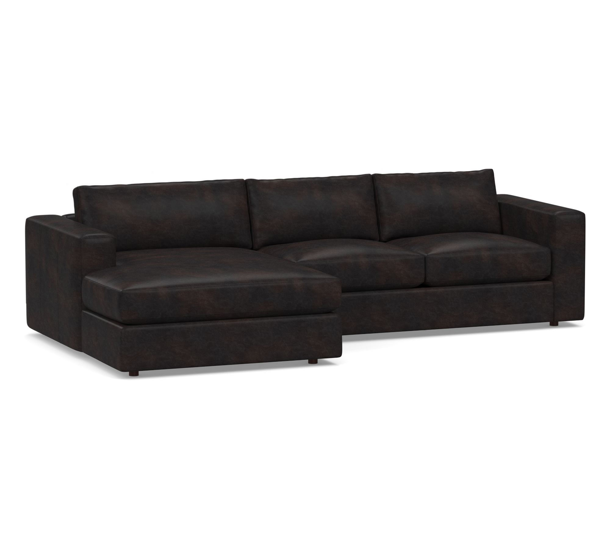 Carmel Wide Arm Leather Chaise Sectional (112"&ndash;134")