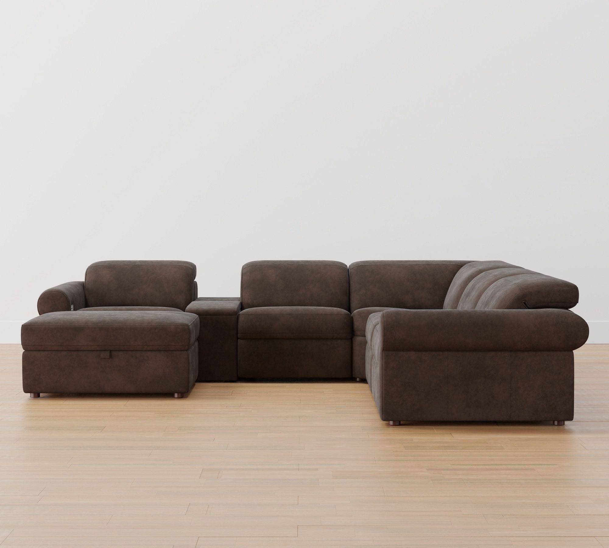 Ultra Lounge Roll Arm Leather Reclining 7-Piece Sectional (160")
