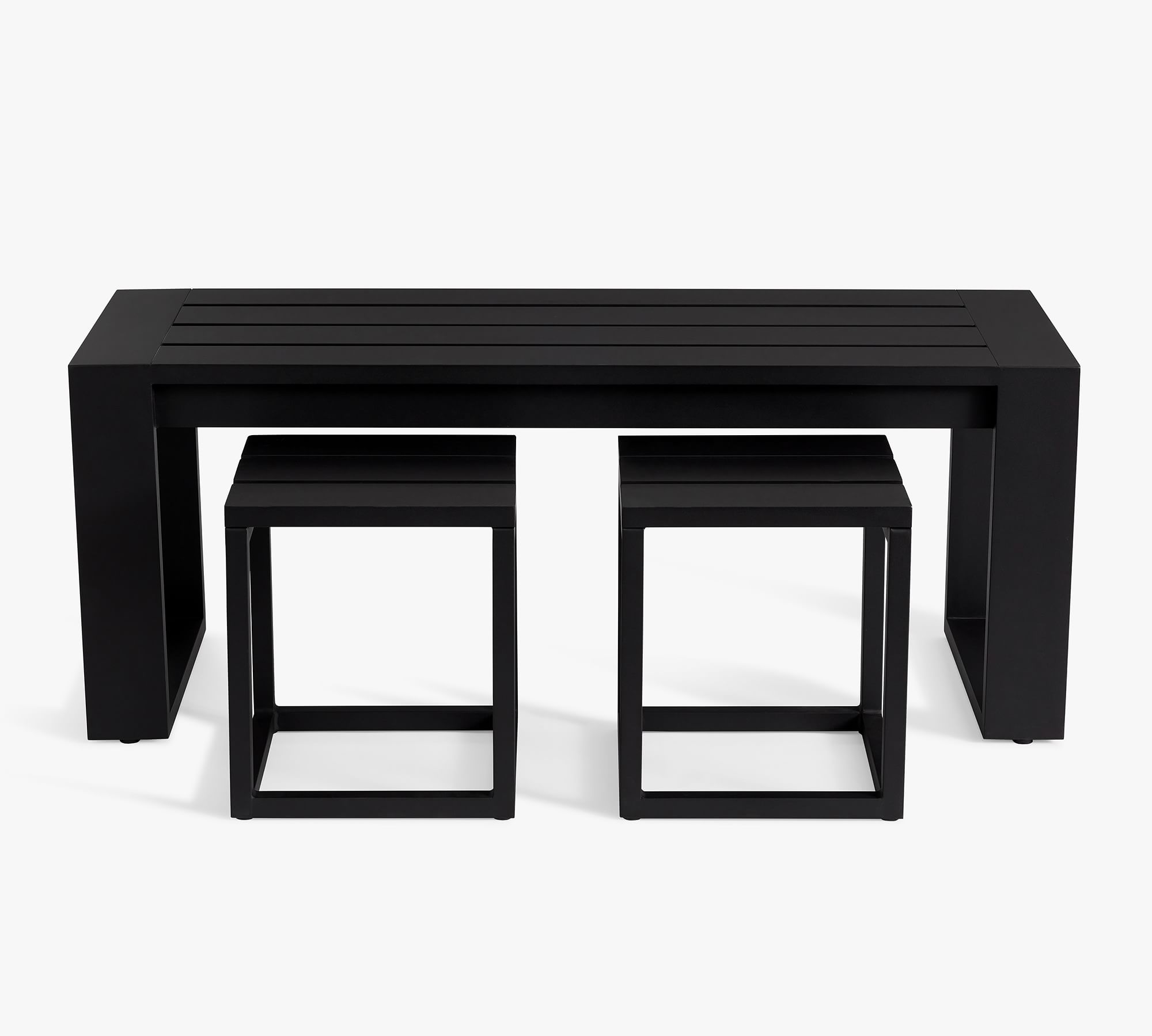 Malibu Metal Rectangular Outdoor Coffee Table with Nesting Stools (48")