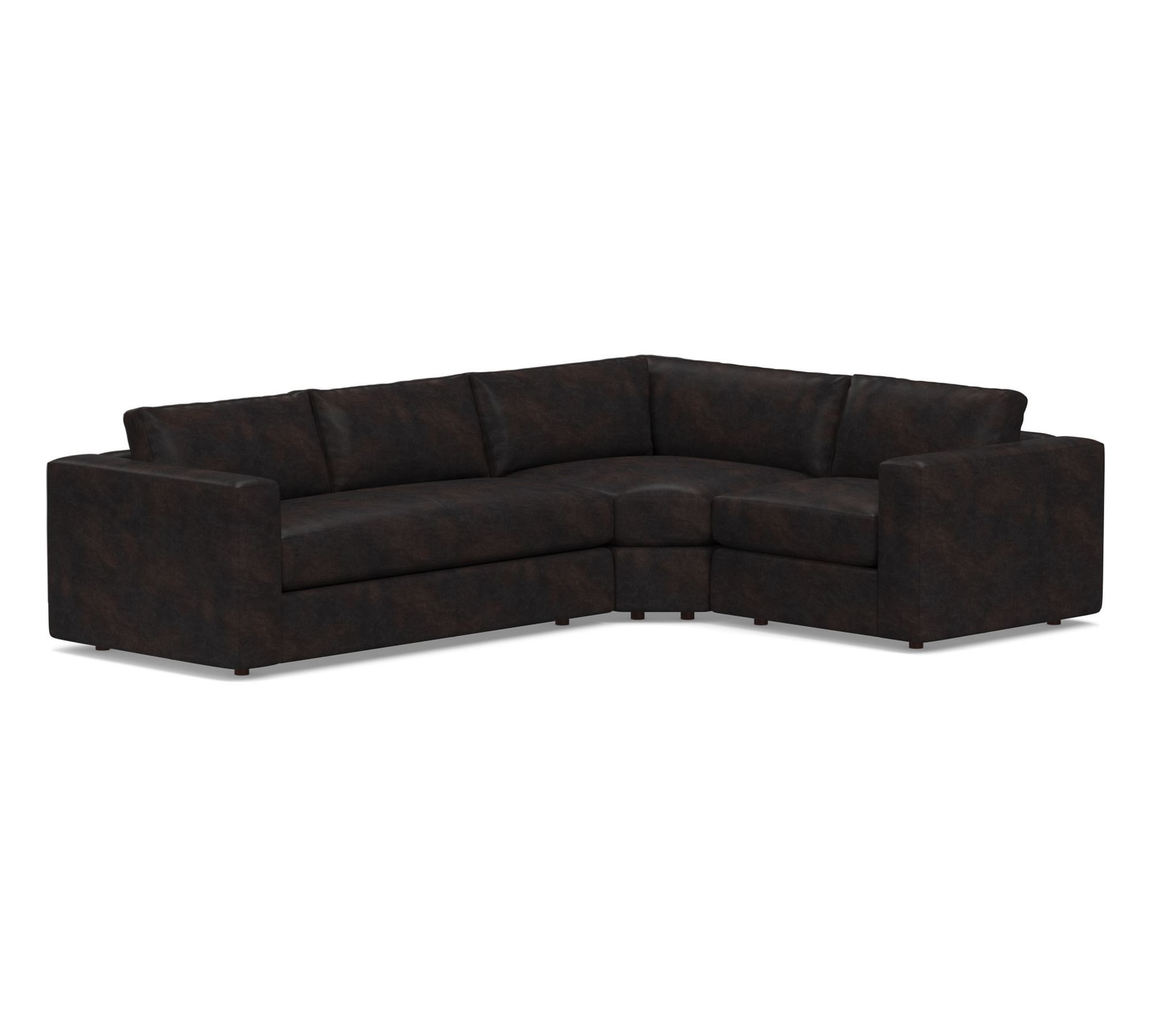 Carmel Wide Arm Leather 3-Piece Wedge Sectional (122")