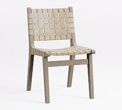 Open Box: Fenton Woven Leather Dining Chair - Statesville Pebble, Gray Wash