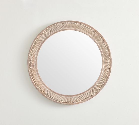 Carved Wood Round Mirror