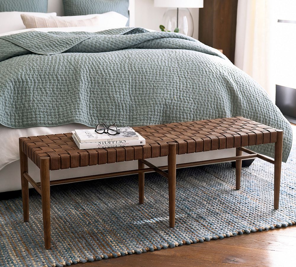 Skylar Woven Leather Bench by Pottery Barn