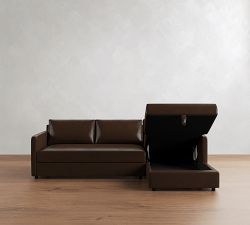 Pacifica Slim Arm Leather Trundle Sleeper Chaise Sectional (88")