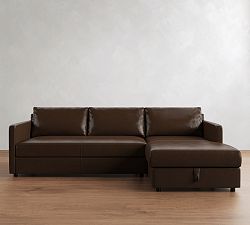 Pacifica Slim Arm Leather Trundle Sleeper Chaise Sectional (88")