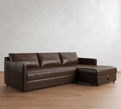 Pacifica Slim Arm Leather Trundle Sleeper Chaise Sectional (88")