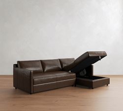 Pacifica Slim Arm Leather Trundle Sleeper Chaise Sectional (88")