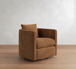 Open Box: Ayden Barrel Arm Leather Swivel Chair (32") - Gravel Walnut