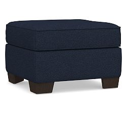 Open Box: Buchanan Upholstered Ottoman - Performance Heathered Basketweave Navy, Espresso