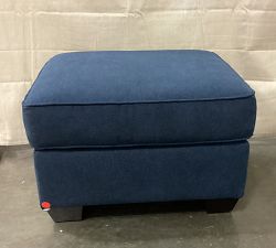 Open Box: Buchanan Upholstered Ottoman - Performance Heathered Basketweave Navy, Espresso