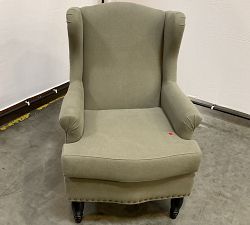 Open Box: Delancey Chair - Performance Rustic Linen Olive, Dark Brown