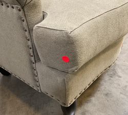 Open Box: Delancey Chair - Performance Rustic Linen Olive, Dark Brown