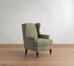 Open Box: Delancey Chair - Performance Rustic Linen Olive, Dark Brown