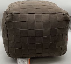 Open Box: Suede Basketweave Pouf, 18 x 18 x 14" - Brindle