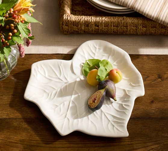 Figural Leaf Stoneware Serving Platter