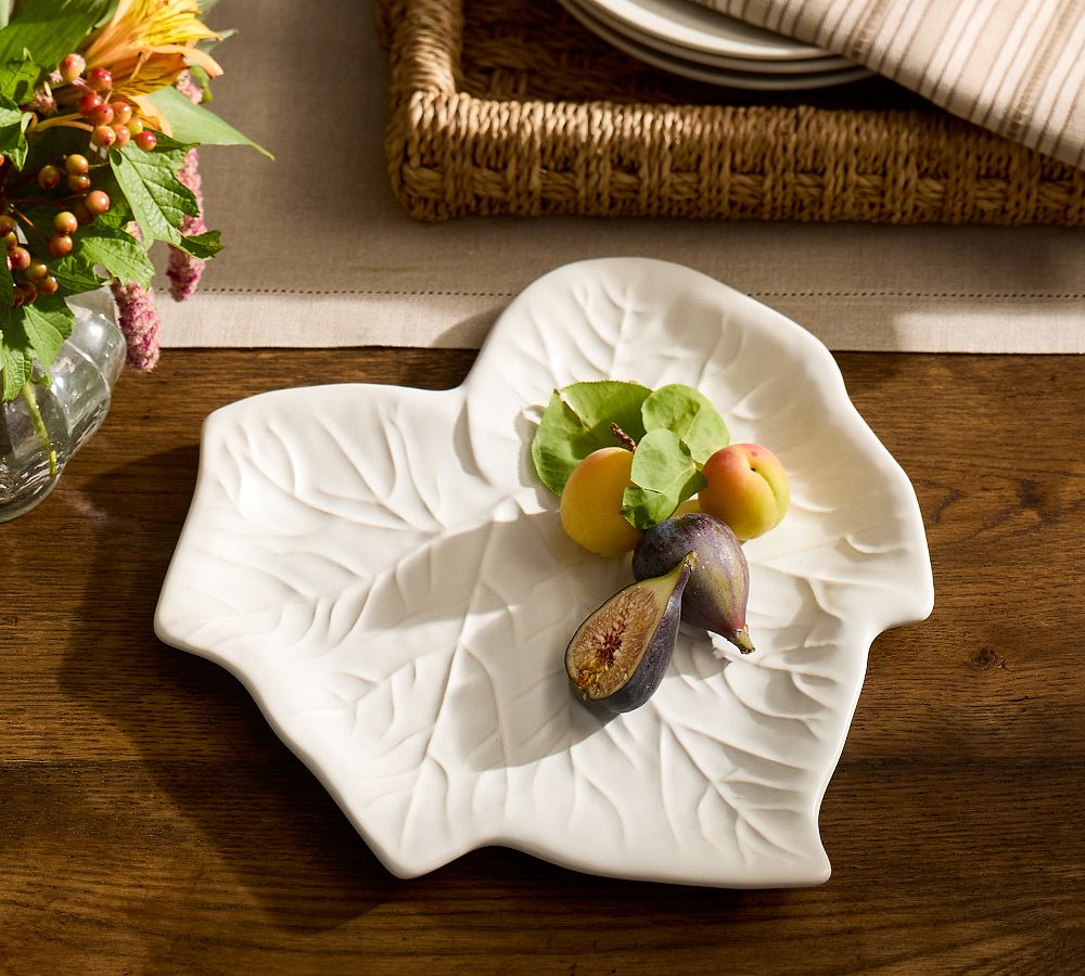 Figural Leaf Stoneware Serving Platter by Pottery Barn