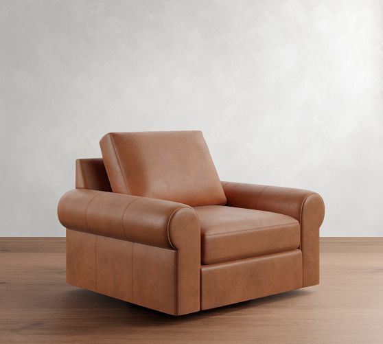 Big Sur Roll Arm Leather Swivel Chair by Pottery Barn