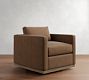 Carmel Slim Arm Leather Wood Base Swivel Chair