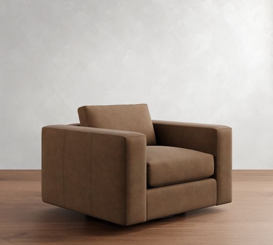 Carmel Wide Arm Leather Swivel Chair by Pottery Barn